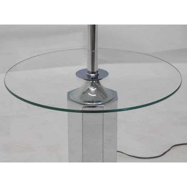 Mid-Century Modern chrome round floor lamp side table.
