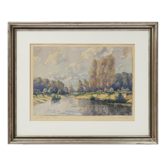 Carl Determeyer, Emslandschaft, Watercolor, Framed For Sale
