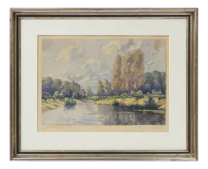 Carl Determeyer, Emslandschaft, Watercolor, Framed