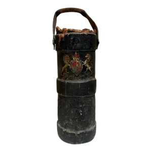 Antique Artillery Bag British Royal Coat of Arms Cork & Canvas Catch All