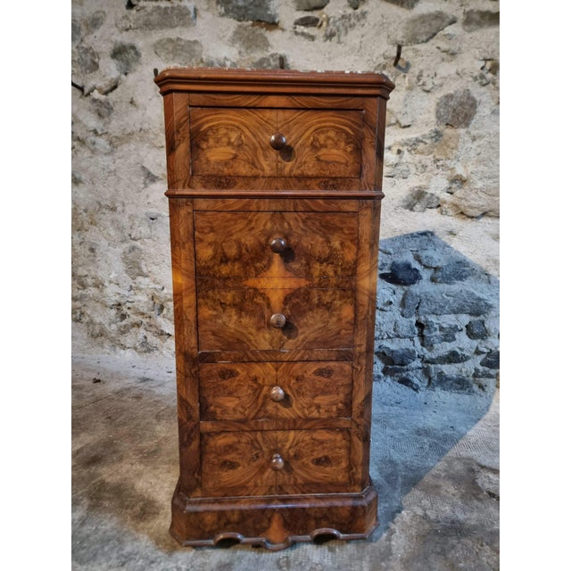 French Bedside Cabinet with Burr Walnut Veneer and Marble Top, 1900s For Sale - Image 17 of 17