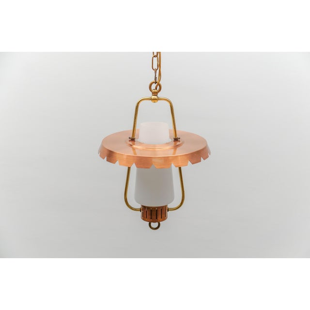 Mid-Century Modern Ceiling Lamp in Copper, Brass, and Opaline Glass, 1950s For Sale - Image 6 of 13