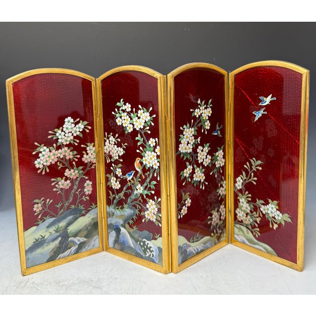 Late 19th Century Japanese Ginbari Cloisonne Enamel Table Screen For Sale - Image 5 of 7