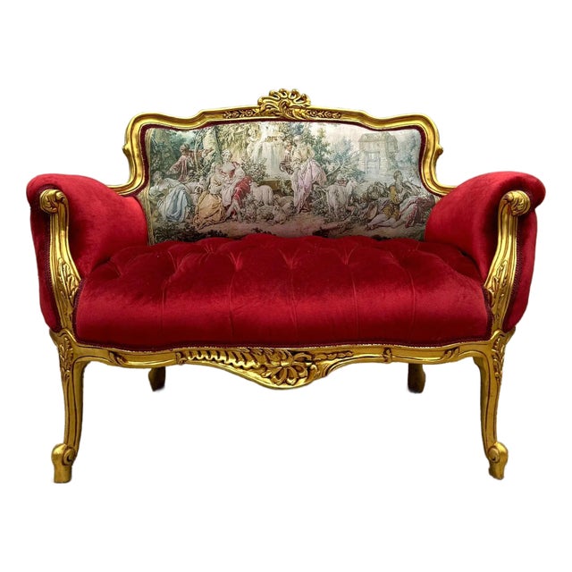 Marquis French Tufted Settee Red Velvet French Style For Sale