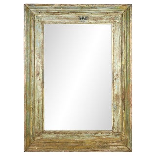 Large Patinated Wood Mirror For Sale