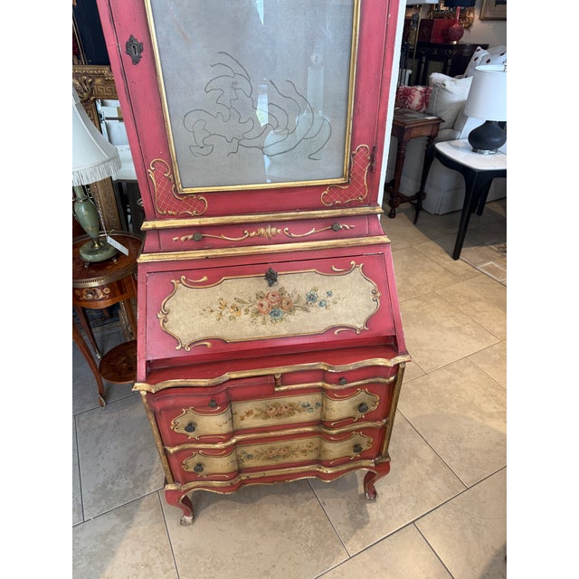 Pink Italian Hand Painted Venetian Style Secretary Desk For Sale - Image 8 of 18