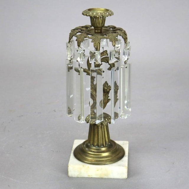 Late 19th Century Pair of Bronze and Crystal Candle Holders With Marble Base C1890 For Sale - Image 5 of 6