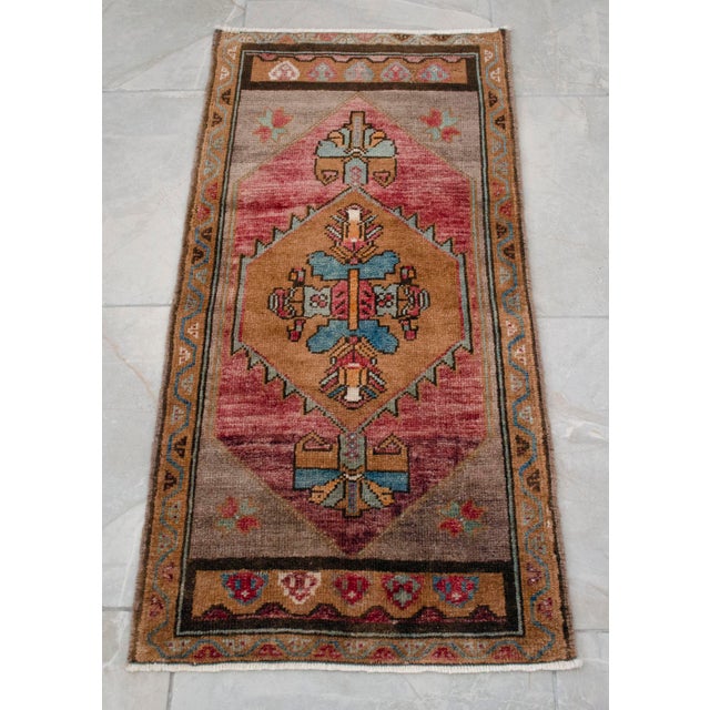 1970s Hand Knotted Small Rug, Entryway Rug, Bath Mat, Kitchen Decor, Turkish Rug, Doormat 1'6" X 3'3" For Sale - Image 12 of 13