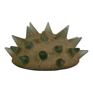 Vintage Signed Green Art Glass Sculpture in Spike Design, Circa 1995 For Sale