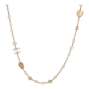 Chanel Faux Pearl Bead Necklace c2014 Cruise Long 41" Estate Yellow Gold Tone