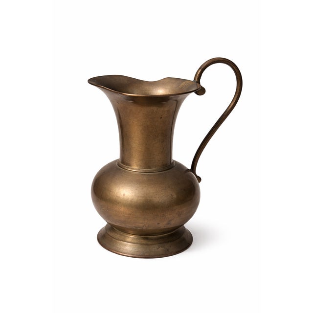 Brass Vintage Brass Pitcher With Curved Handle and Warm Aged Patina For Sale - Image 8 of 8