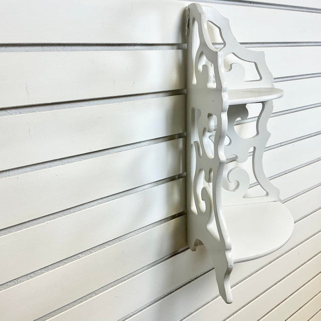 1980s Vintage Americana Boho Chic 2 Tier Cutout Wall Mounted Corner Shelf For Sale - Image 9 of 11