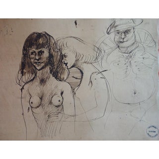 Edouard Goerg, Nude Brothel Scene, Ink Drawing For Sale