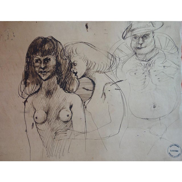 Edouard Goerg, Nude Brothel Scene, Ink Drawing For Sale