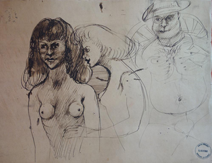 Edouard Goerg, Nude Brothel Scene, Ink Drawing