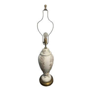 1950s Mid Century Modern Frederick Cooper Baluster Form White Porcelain and Brass Floral Lamp For Sale