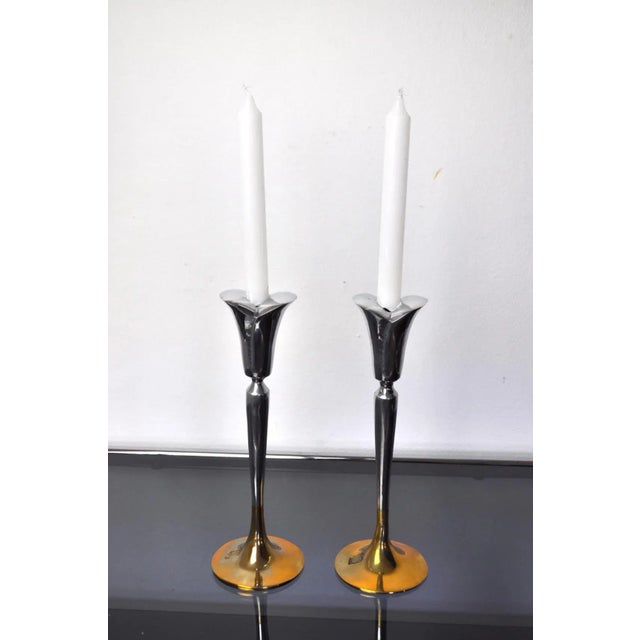 Very nice pair of brutalist candlesticks designed and produced by Art3 spain in Spain in the 1970s. Two structures in...