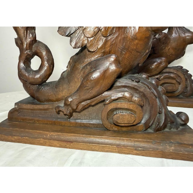 Pair Antique 19th Century Carved Wood Architectural Salvage Griffin Sculptures For Sale - Image 12 of 16