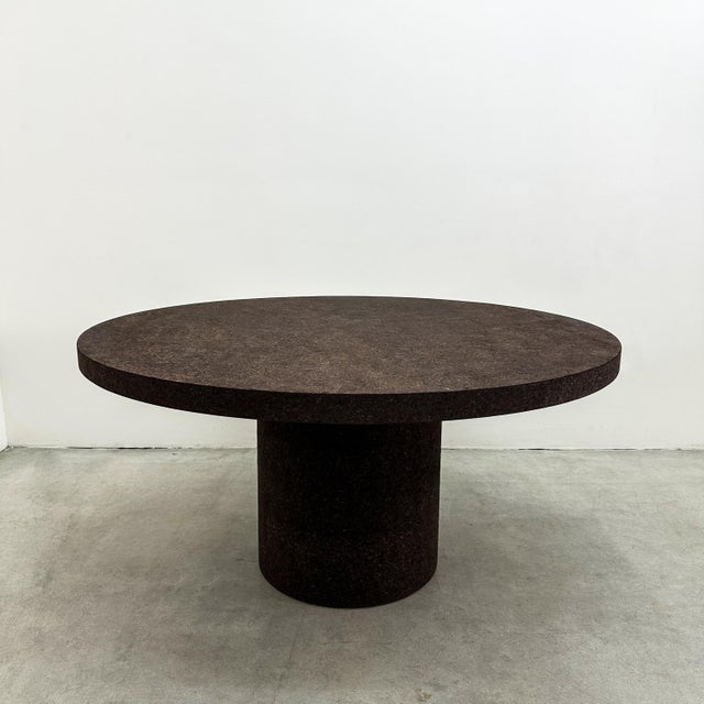 Mid-Century Modern Vintage 70s Chocolate Brown Cork Round Dining Table – MCM Postmodern Retro 80s For Sale - Image 3 of 10