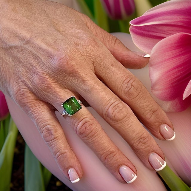 Natural Tourmaline Diamond Ring 7 14k WG 8.27 TCW Certified For Sale - Image 10 of 12
