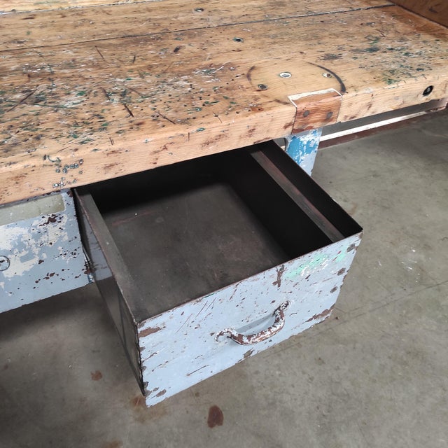 Wood Industrial Workbench in Metal For Sale - Image 7 of 12