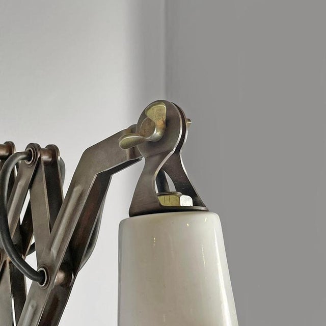 Mid-Century Modern Italian Pantograph Wall Lamps with White Metal Diffuser, 1960s, Set of 2 For Sale - Image 12 of 18