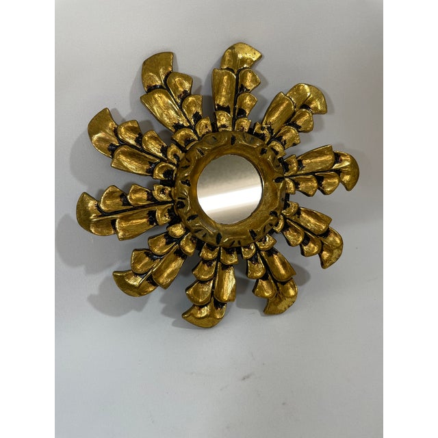 Mid 20th Century Petite 10" Italian Giltwood Sunburst Wall Mirror For Sale - Image 13 of 18