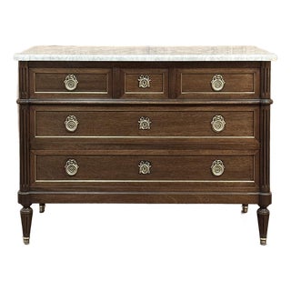 19th Century French Louis XVI Mahogany Commode With Carrara Marble For Sale