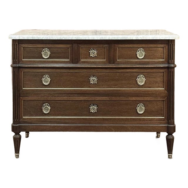 19th Century French Louis XVI Mahogany Commode With Carrara Marble For Sale