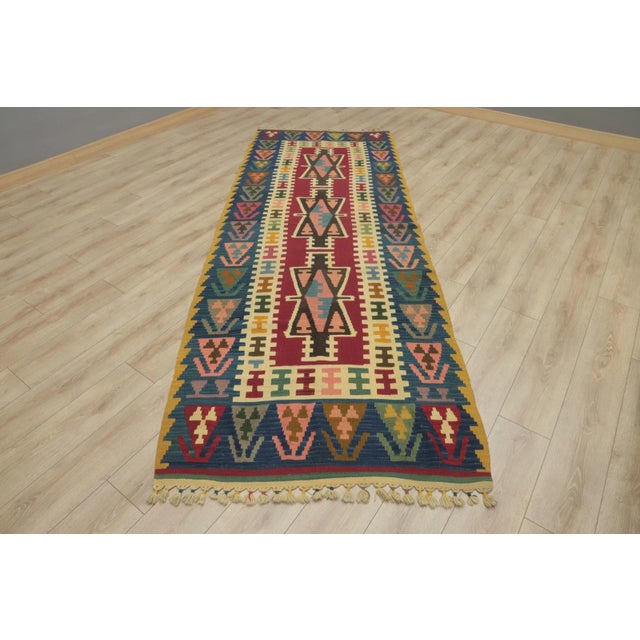 1960s Turkish Tribal Style Hand Knotted Oushak Kilim Runner Rug For Sale - Image 11 of 11