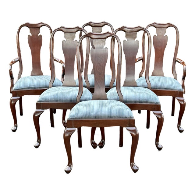 Late 20th Century Solid Cherry Queen Anne Dining Chairs - Set of 6 For Sale