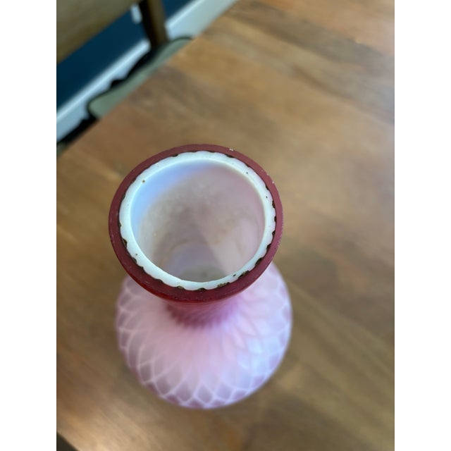 Victorian Antique Victorian Pink Cased Diamond Quilted Satin Glass Vase and Tumbler Pair Set For Sale - Image 3 of 7