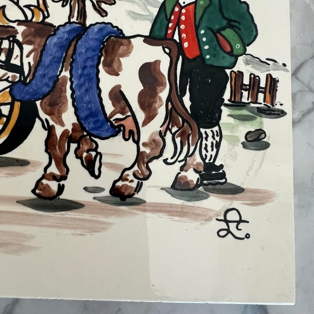 Vintage Handpainted Tiles of Scenes From Germany - Set of 4 Tiles - 2 Scenes For Sale - Image 9 of 12