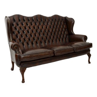 Vintage Leather Wing Back Sofa, 1930 For Sale