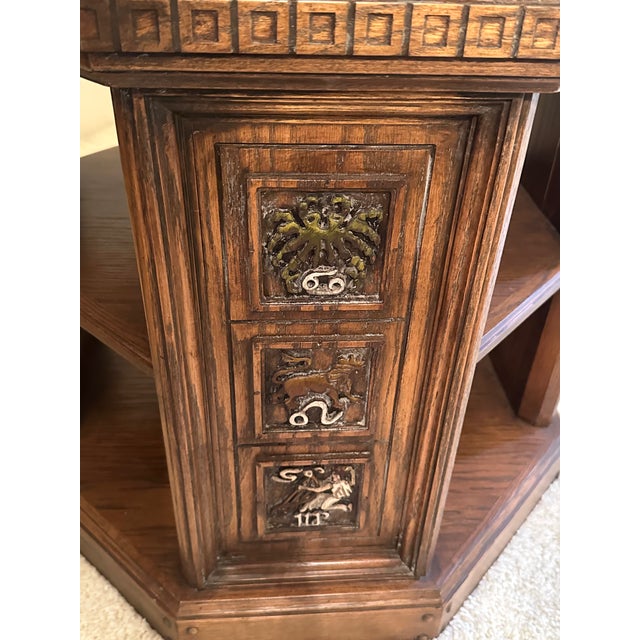 Romweber Vintage Romweber Viking Oak Zodiac Leather Top Octagon Table For Sale - Image 4 of 8