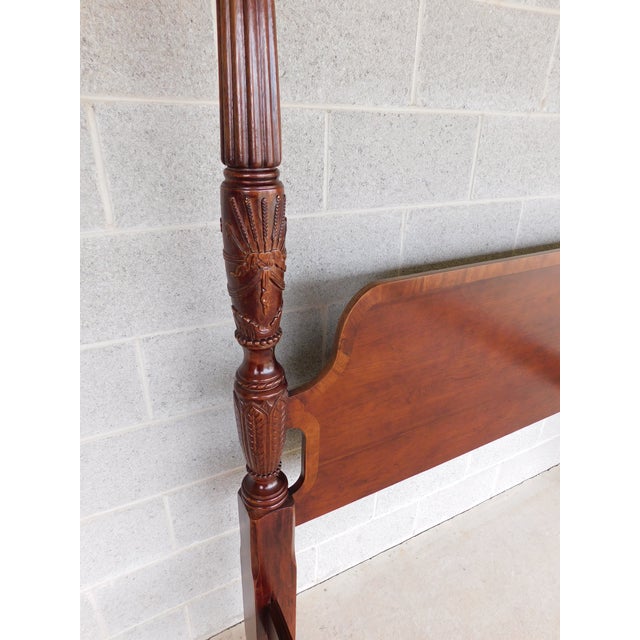 Mahogany Banded Wheat Carved Poster Queen Size Bed For Sale - Image 11 of 18
