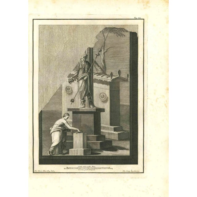 Ancient roman painting- offering scene from the series "antiquities of herculaneum", is an original etching on paper...