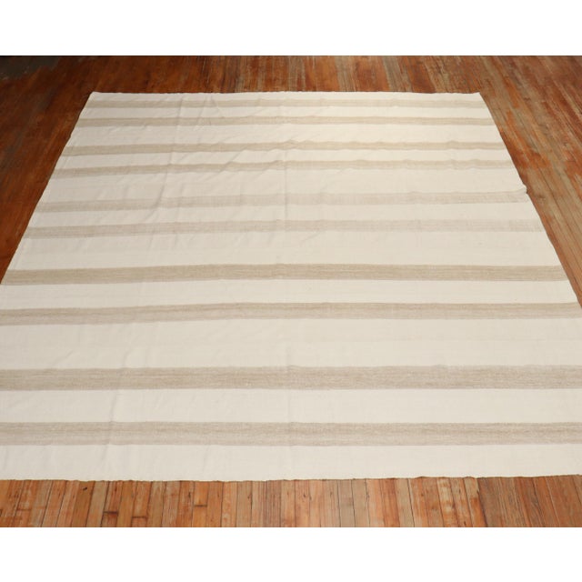 Vintage Striped Inspired Turkish Square Kilim - 10'1" x 11'7" For Sale - Image 9 of 9