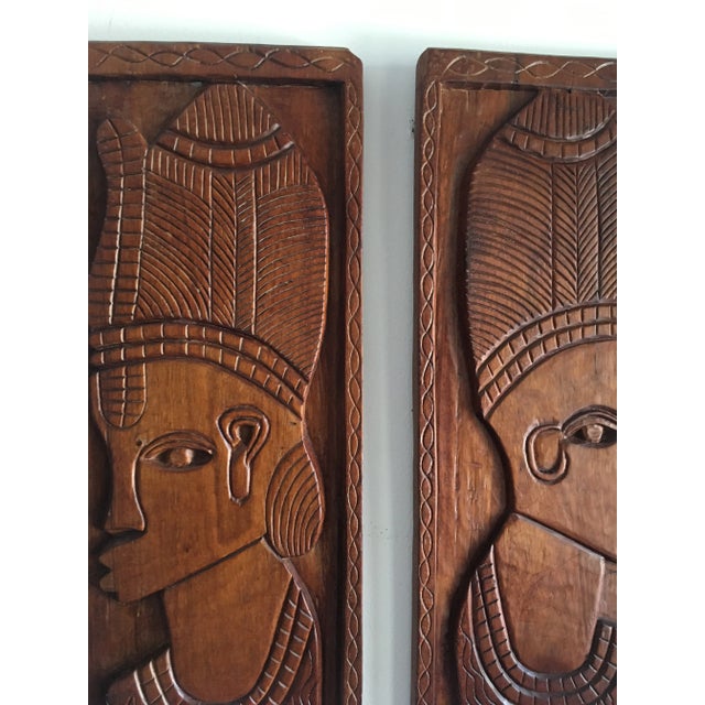 Vintage Tribal African Relief Wood Carvings - a Pair For Sale - Image 4 of 13