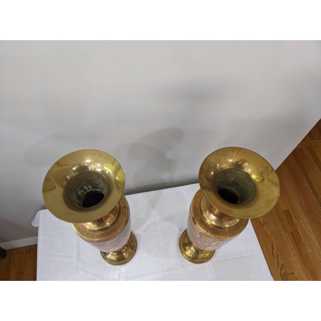 Brass Late 20th Century Large Brass Enameled Vases - a Pair For Sale - Image 8 of 11