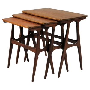 Fully Restored and Refinished Danish Nesting Tables in Teak, 1960s, Set of 3