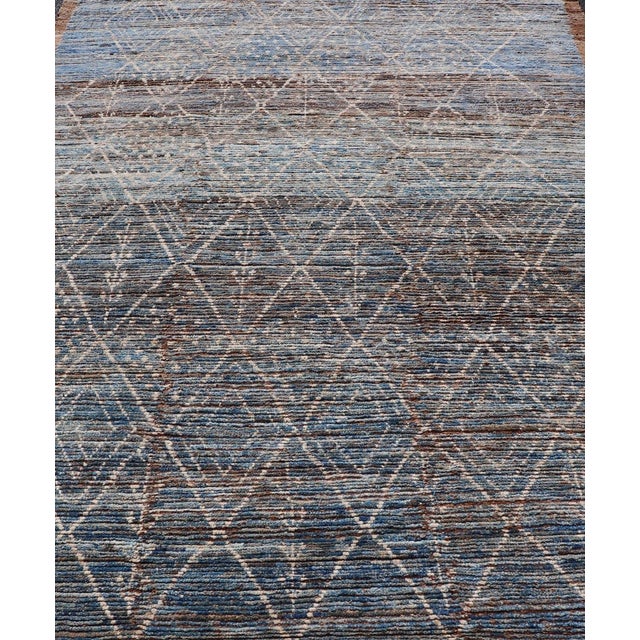 Modern Tribal Rug in Wool With Sub-Geometric Design in Dark Blue, Tan, & Ivory 6'10 X 9'2 For Sale - Image 4 of 11