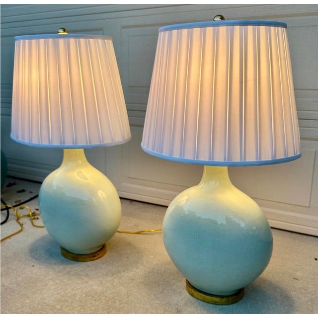Mid 20th Century F. Schumacher & Co. Large Celadon Green Porcelain Table Lamps - a Pair For Sale - Image 16 of 18