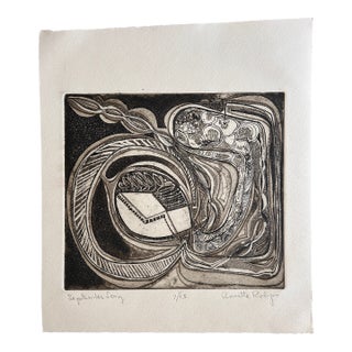 Vintage Original Signed Annette Robyns Etching Modernist Abstract Mid Century Art For Sale