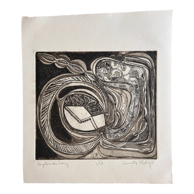 Vintage Original Signed Annette Robyns Etching Modernist Abstract Mid Century Art For Sale