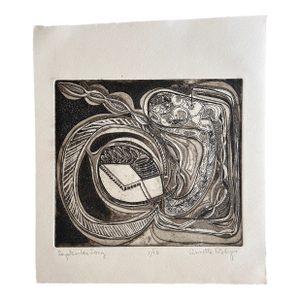 Vintage Original Signed Annette Robyns Etching Modernist Abstract Mid Century Art