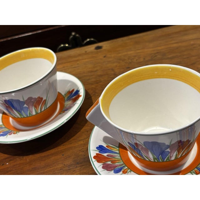 Crocus Pattern Tea Cups and Saucers by Clarice Cliff, Set of 4 For Sale - Image 3 of 5