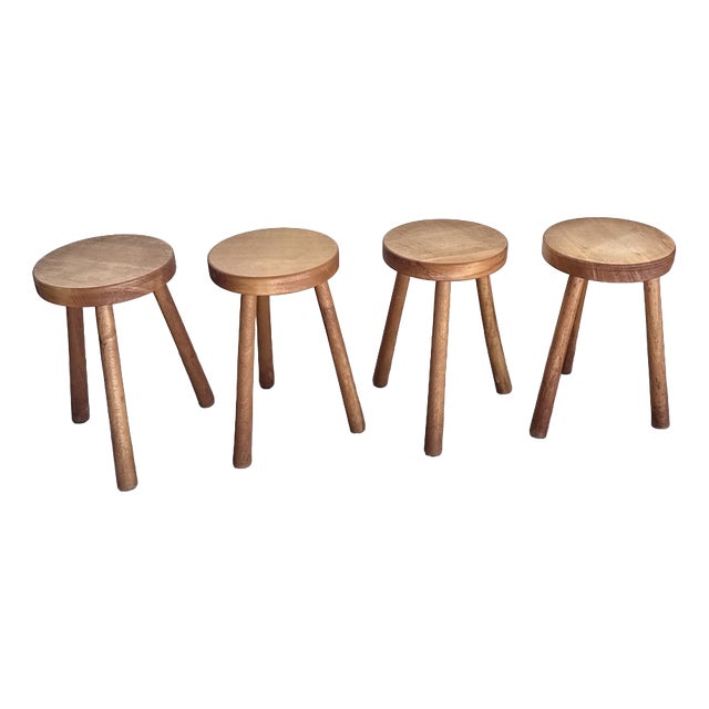 Tripod Stools in Gilded Oak, 1950s, Set of 4 For Sale