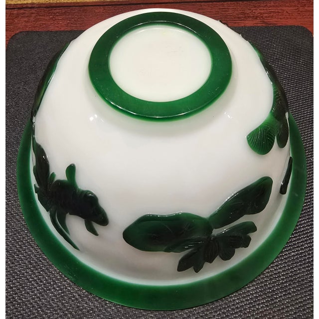 Asian Antique Peking Glass Bowl With Flowers and Fish Motifs For Sale - Image 3 of 7