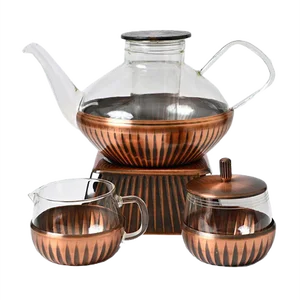 Glass and Copper Tea Set by Heinrich Löffelhardt for Jena Glass Schott & Gen, 1960s, Set of 4